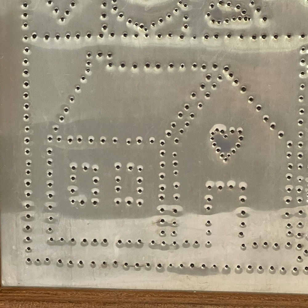 Vintage Cottagecore Farmhouse Country Hand Punched Tin Wall Art Framed "Welcome" - Picture 6 of 10